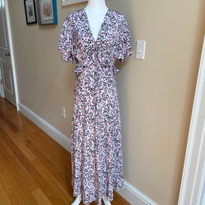 Ruffle-trimmed printed silk crepe de chine  midi dress DIANE VON FURSTENBERG